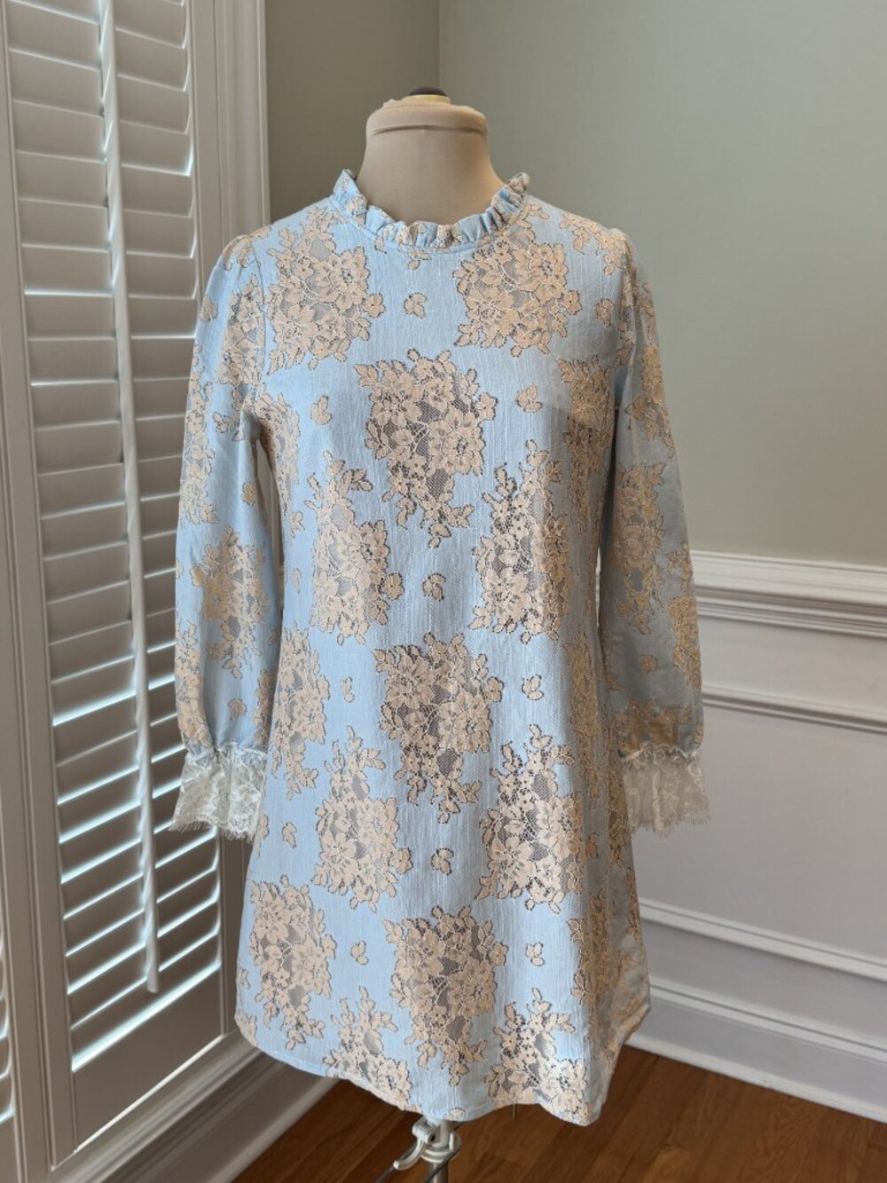 Allegra K Light Blue Long Sleeve Lace Dress - Size S